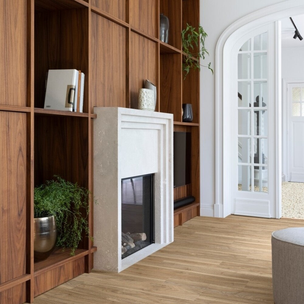 Vinylboden Moduleo Roots 55 English Walnut mit Holzmaserung und dunkler Braunfarbe, Klebevinyl für langlebige Bodenbeläge