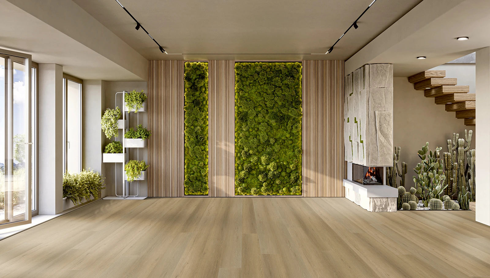 IPC Terra Design Vilnius Klebevinyl Vinylboden mit Holzoptik in hellen Tönen, zeigt die Oberfläche und Textur des Bodenbelags