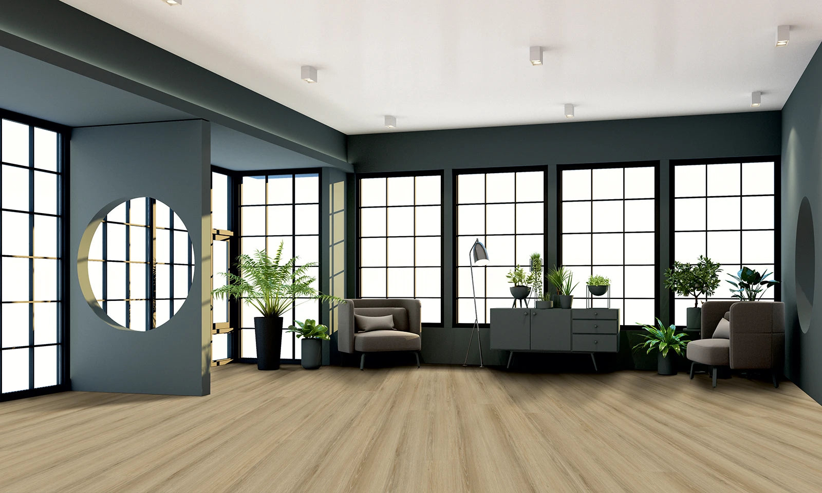 IPC Terra Design Budapest Klebevinyl, detaillierte Ansicht des Vinylbodens mit Holzoptik in einem Raum.