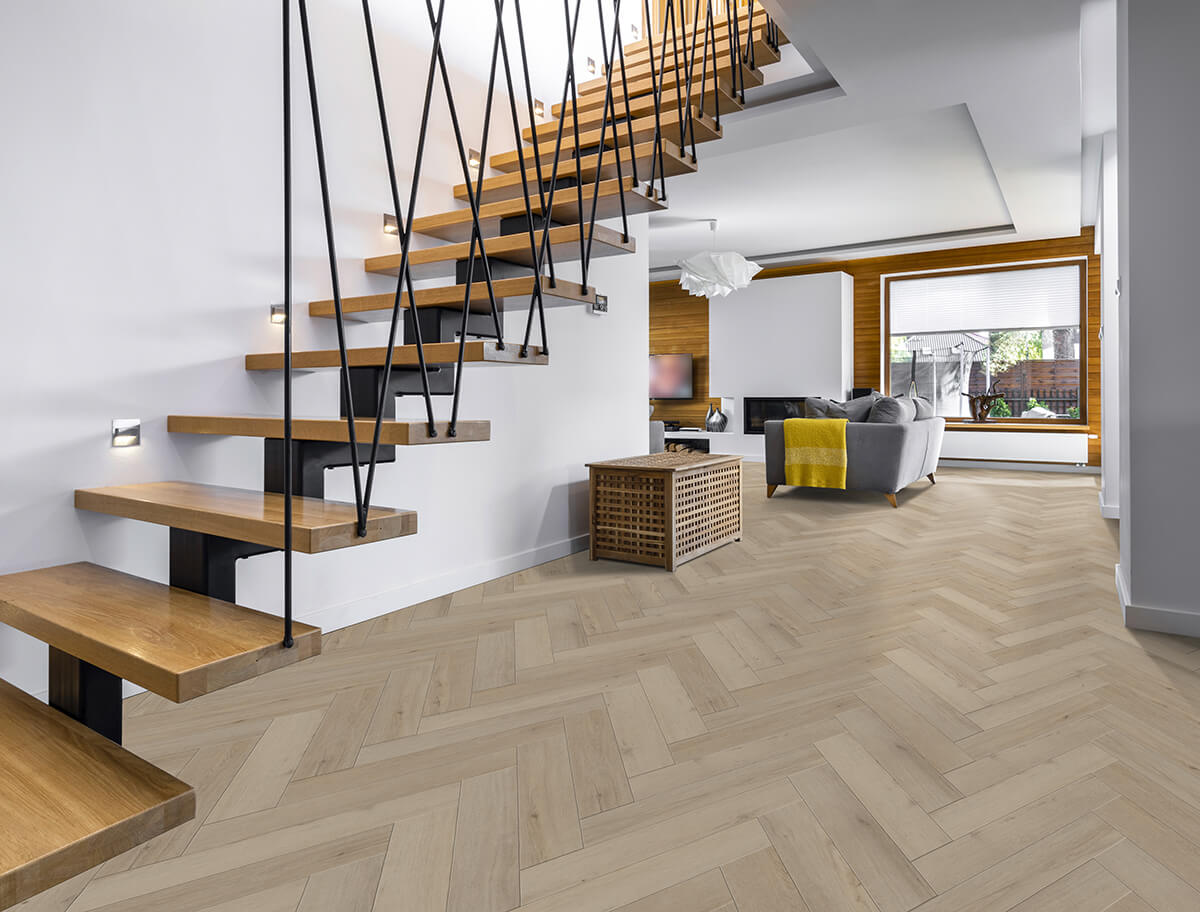 Vinylboden IPC Opal XS Fischgrät Eiche Deventer mit Klebevinyl, detailreiche Holzmaserung in Eiche-Optik, gepflastertes Design
