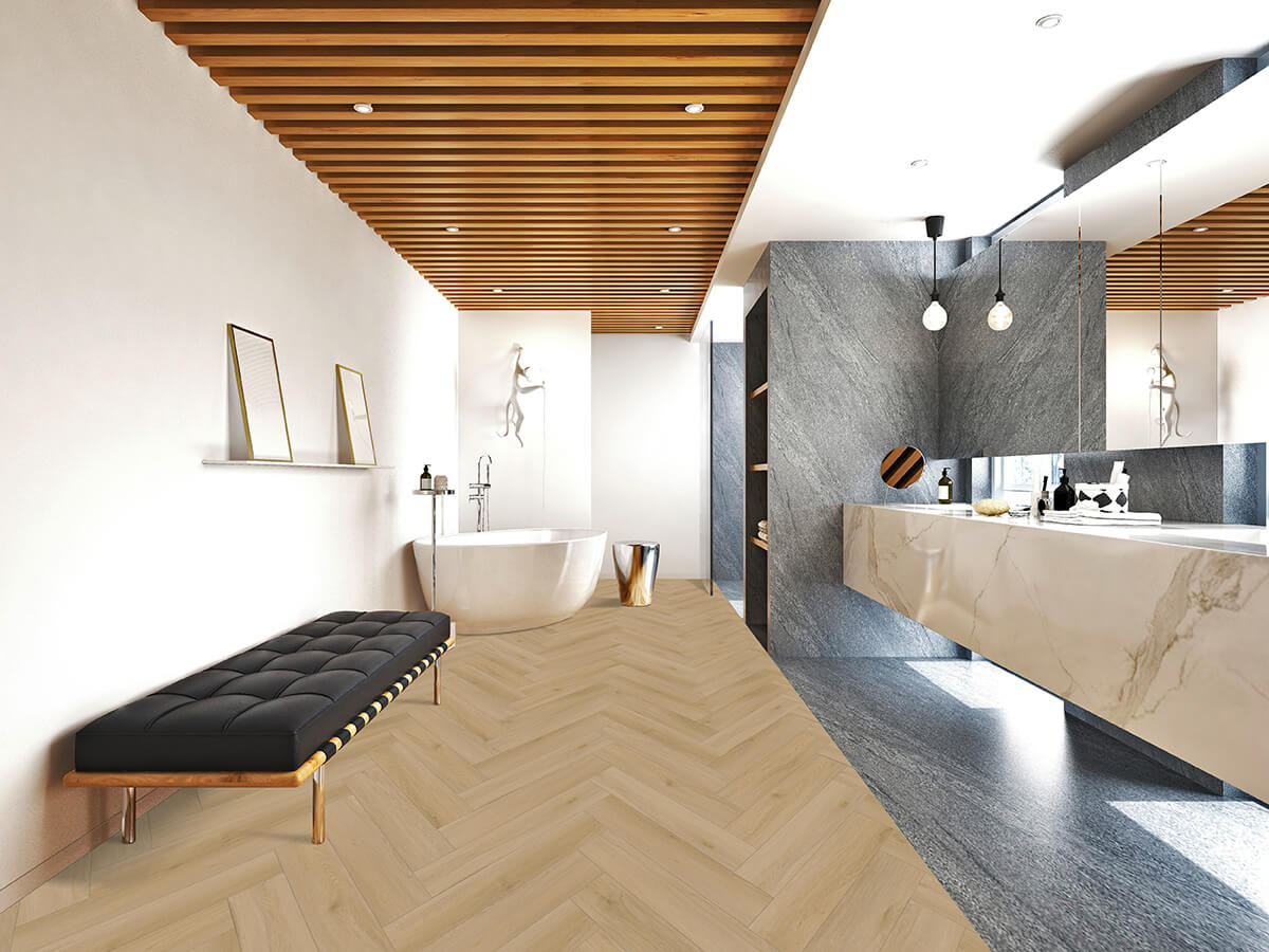 Vinylboden IPC Opal XS Fischgrät Eiche Den Bosch, Klebevinyl, gelungene Holzoptik mit Fischgrätmuster in Eiche-Design