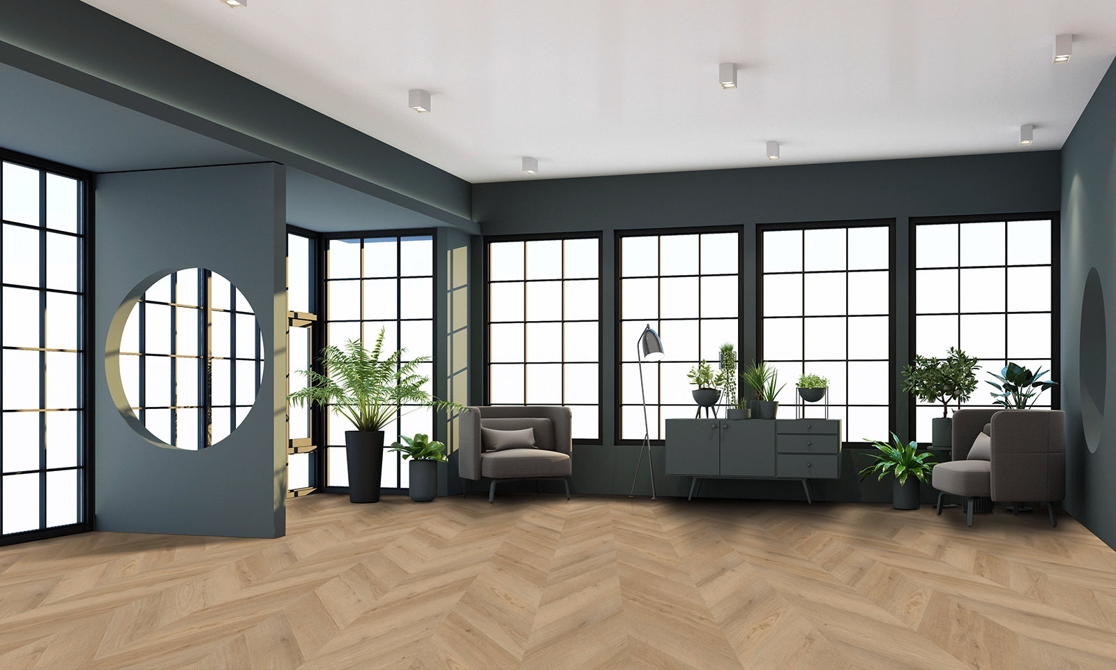 Vinylboden IPC Opal Chevron Eiche Delft mit Holzmaserung und Dekor in Chevron-Design, Klebevinyl für langlebigen Bodenbelag