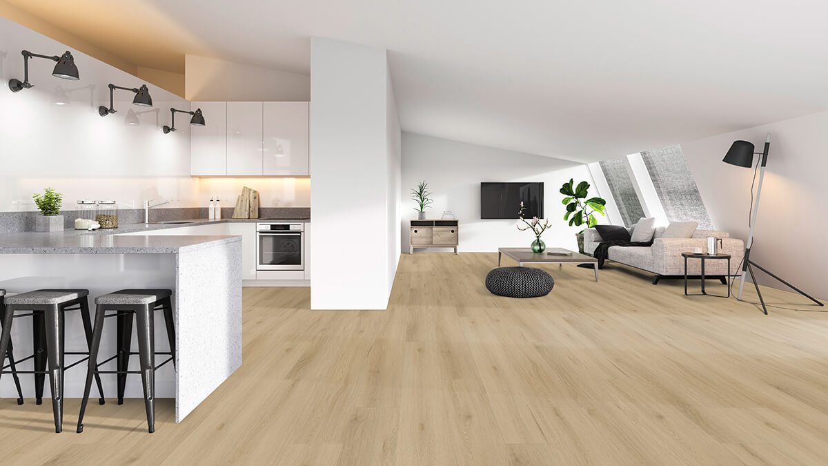 Vinylboden IPC Opal XL Eiche Den Bosch, Klebevinyl mit Holzdesign, nahes Bild der Oberfläche und Textur