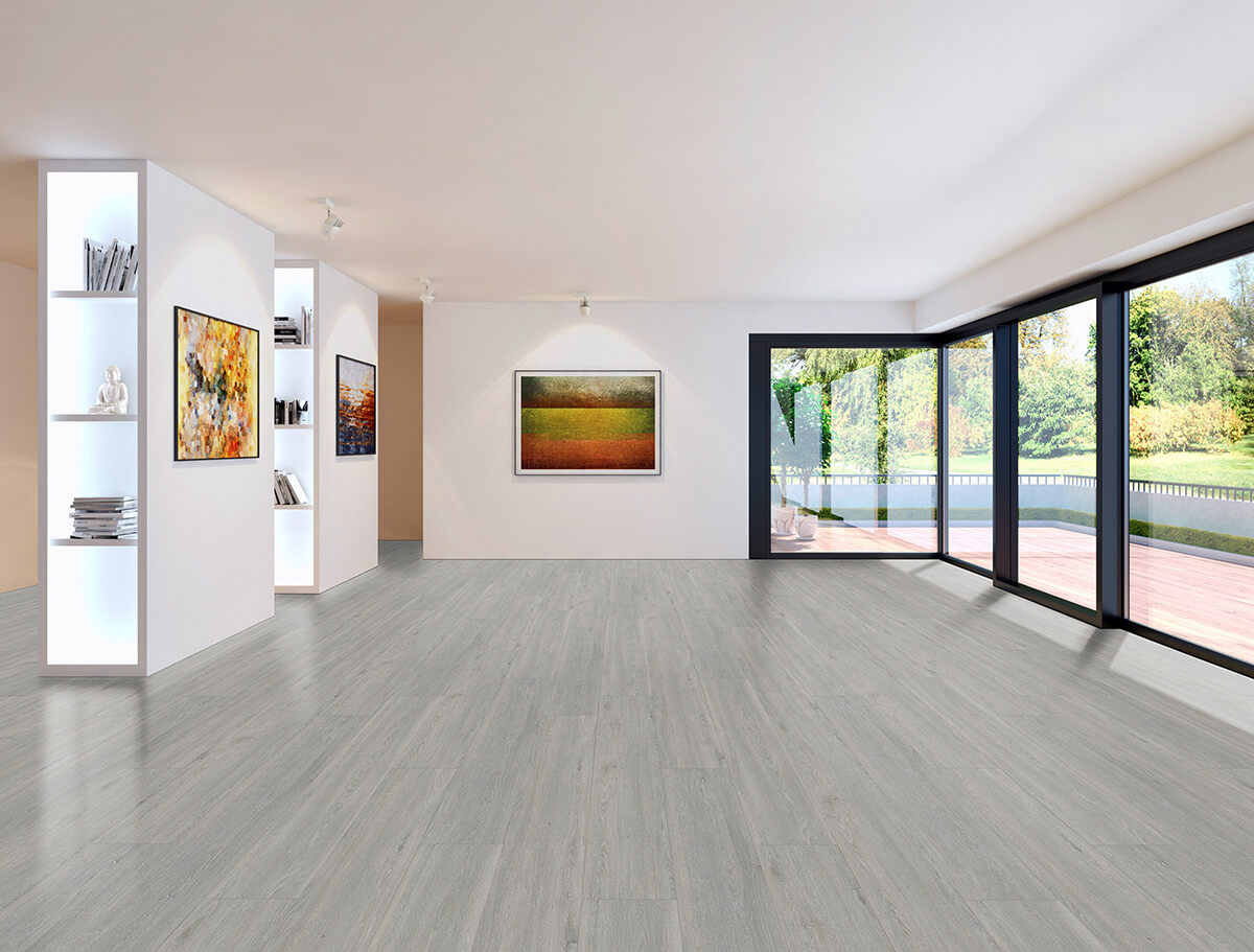 Vinylboden IPC Rubin XL Eiche seidengrau, Klebevinyl, detailreiche Textur und Holzmaserung, Bodenbelag für moderne Räume