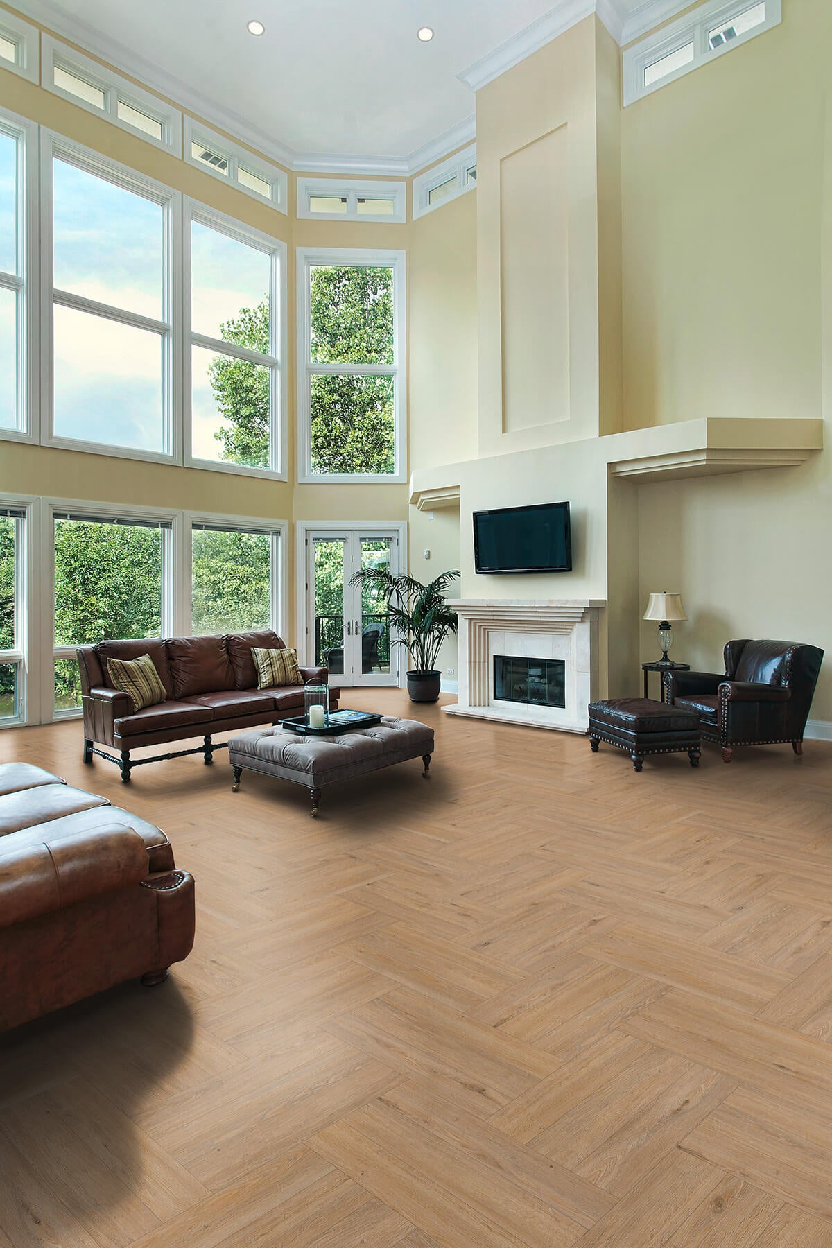 Vinylboden IPC Rubin XS Fischgrät Eiche Bernstein, Klebevinyl, detailreiche Holzmaserung und Fischgrätmuster, hochwertige Bodenfliese