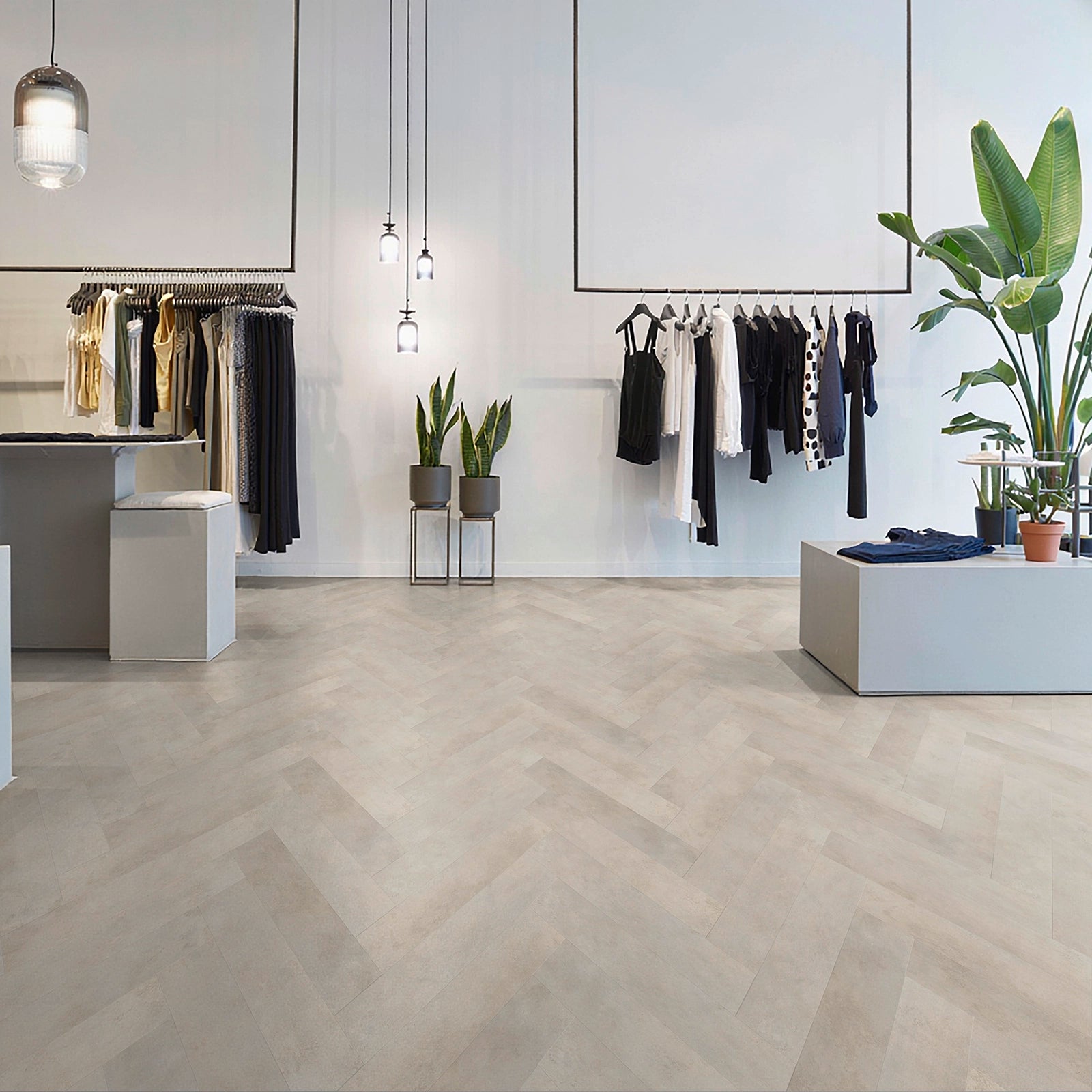 IPC Achat 2 XS Vinylboden mit Fischgrät-Design, Klebevinyl, in hellen Farbtönen, detailreiche Textur und Muster.