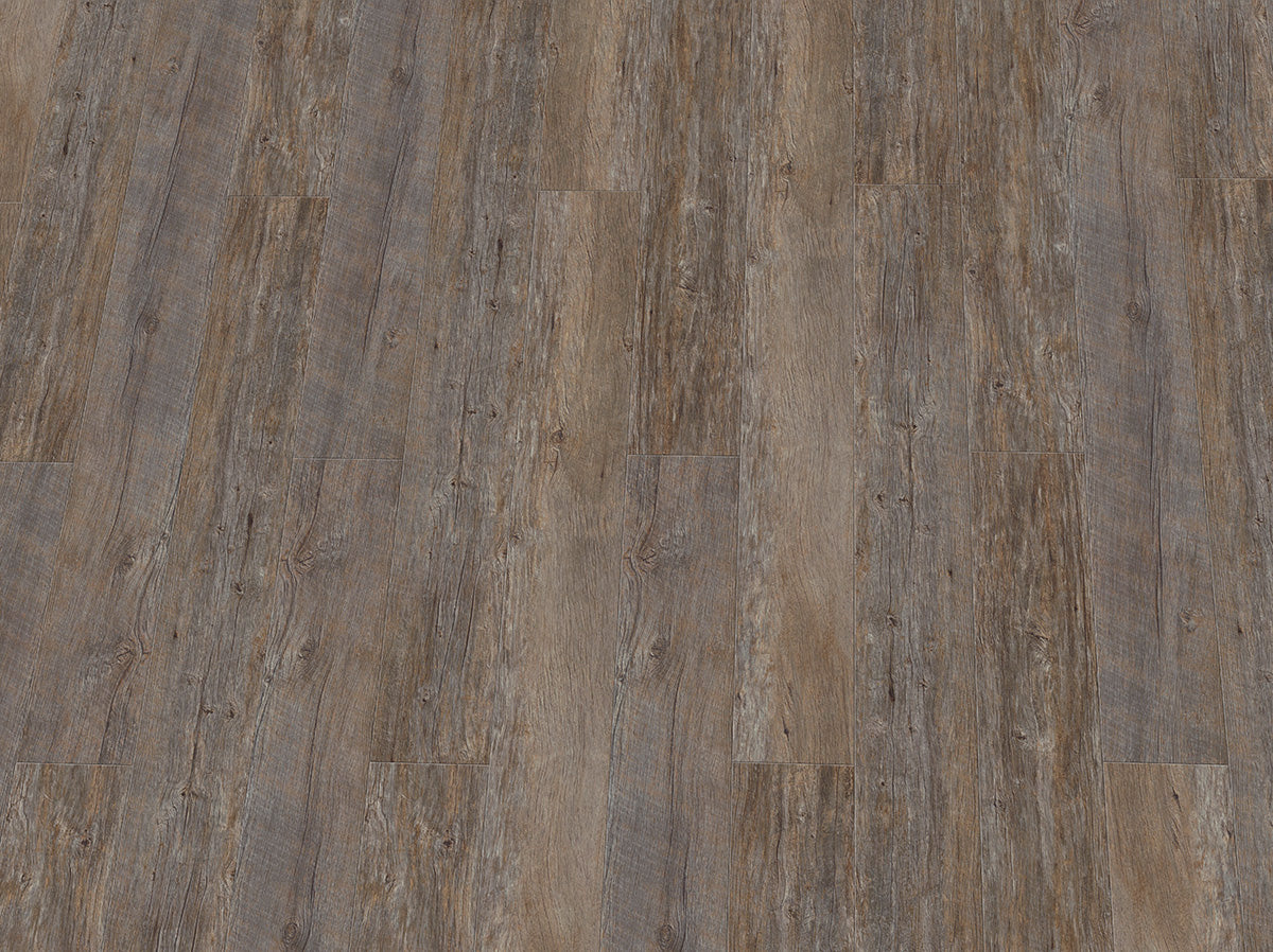 Vinylboden IPC Smaragd Eiche Altholz lederbraun, Klebevinyl, detailreiche Holzstruktur und natürliche Maserung sichtbar.