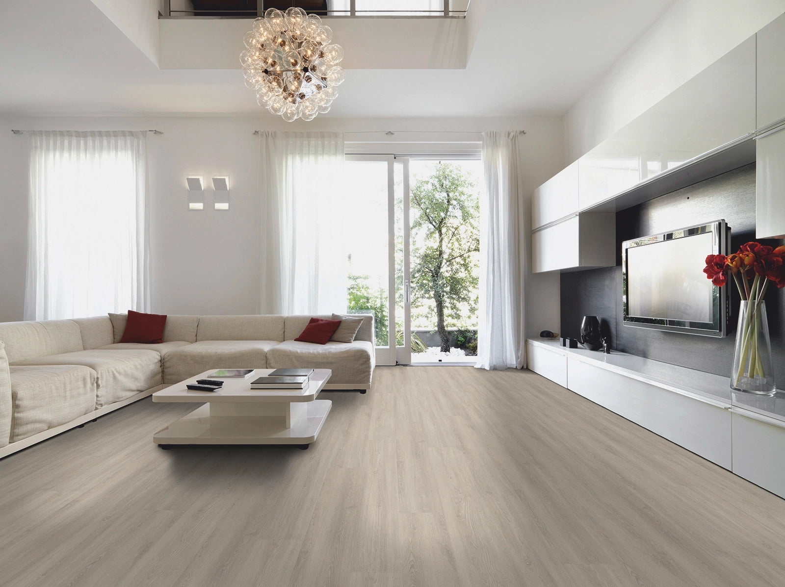 Vinylboden IPC Jade Design 701, Klick-Vinyl mit Holzmaserung in hellbraun, langlebige Bodenbelagsoptik, Nahaufnahme