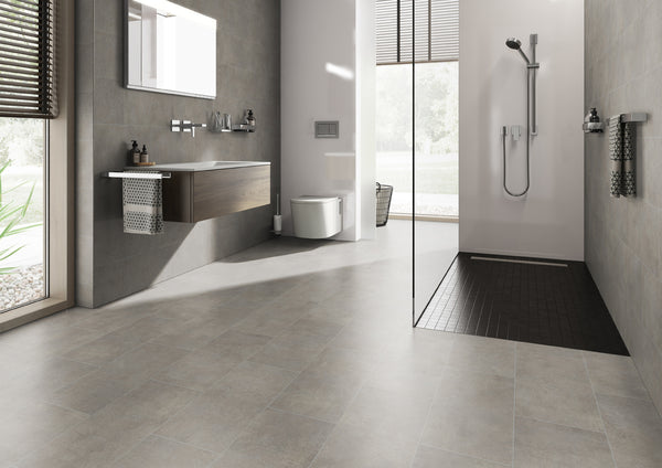Vinylboden Ceramin Tiles Barone Antartic Grey, PVC-freie Designfliese in grauer Steinoptik, detailreiche Textur und modernes Design