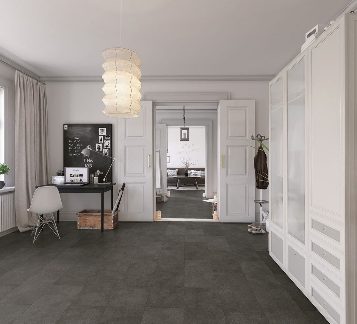 Vinylboden Ceramin Avola Vesuvius Anthrazit, PVC-freie Designfliese mit dunklem, strukturierter Oberfläche, langlebig und modern.