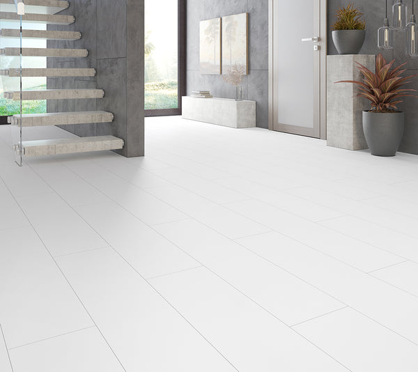 Weiße Vinylbodenfliese Ceramin Luna virgin white 57608 aus PVC-freier Designfliese, glatte Oberfläche und elegantes Design