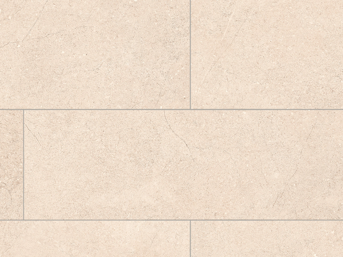 Heller beigefarbener Vinylboden von Ceramin, Monticelli-Serie, PVC-freie Designfliese, detailreiches Muster, langlebiges Material