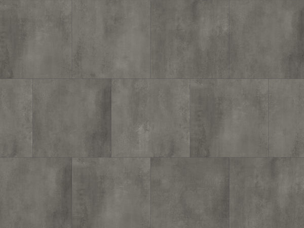 Ceramin Nuva Rock Mineral Vinylboden in dunklem Grau, Klebe-Design, rechteckige Fliesen mit dekorativer Steinoptik.