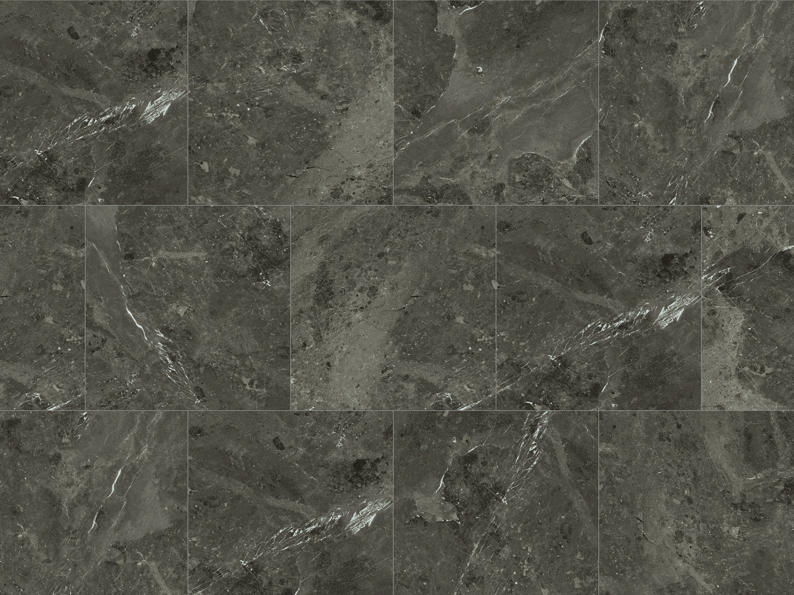 Ceramin Nuva Rock Vinylboden, dunkelgrauer Moon Stone Design, 59,5 × 59,5 cm, Klebe-Designboden, abstraktes Muster