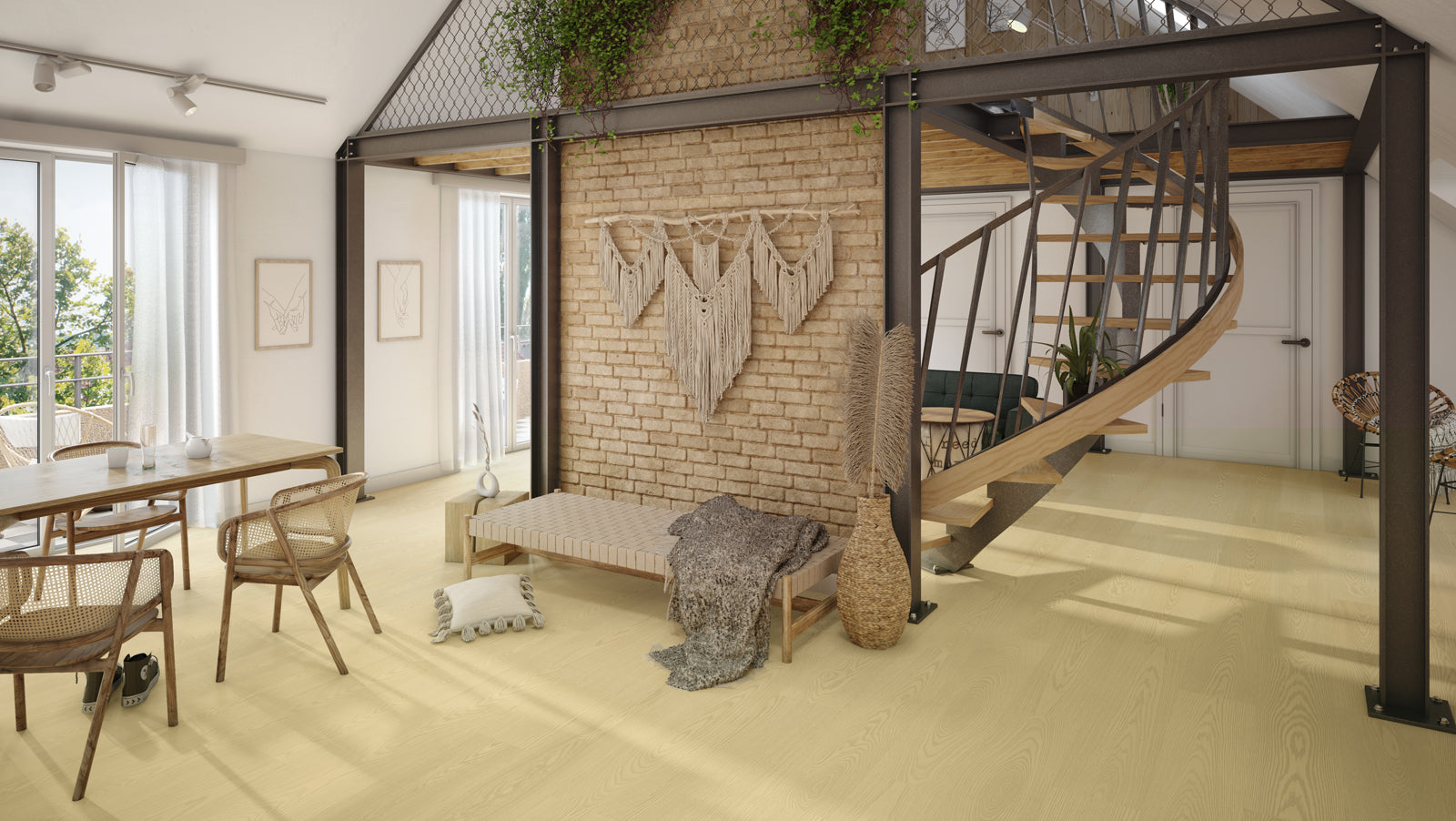 Vinylboden Ceramin Nuva Eternal Scandinavian Oak Beige, Klebe-Designboden, Holzoptik, beige Farbton, 1290x253mm.