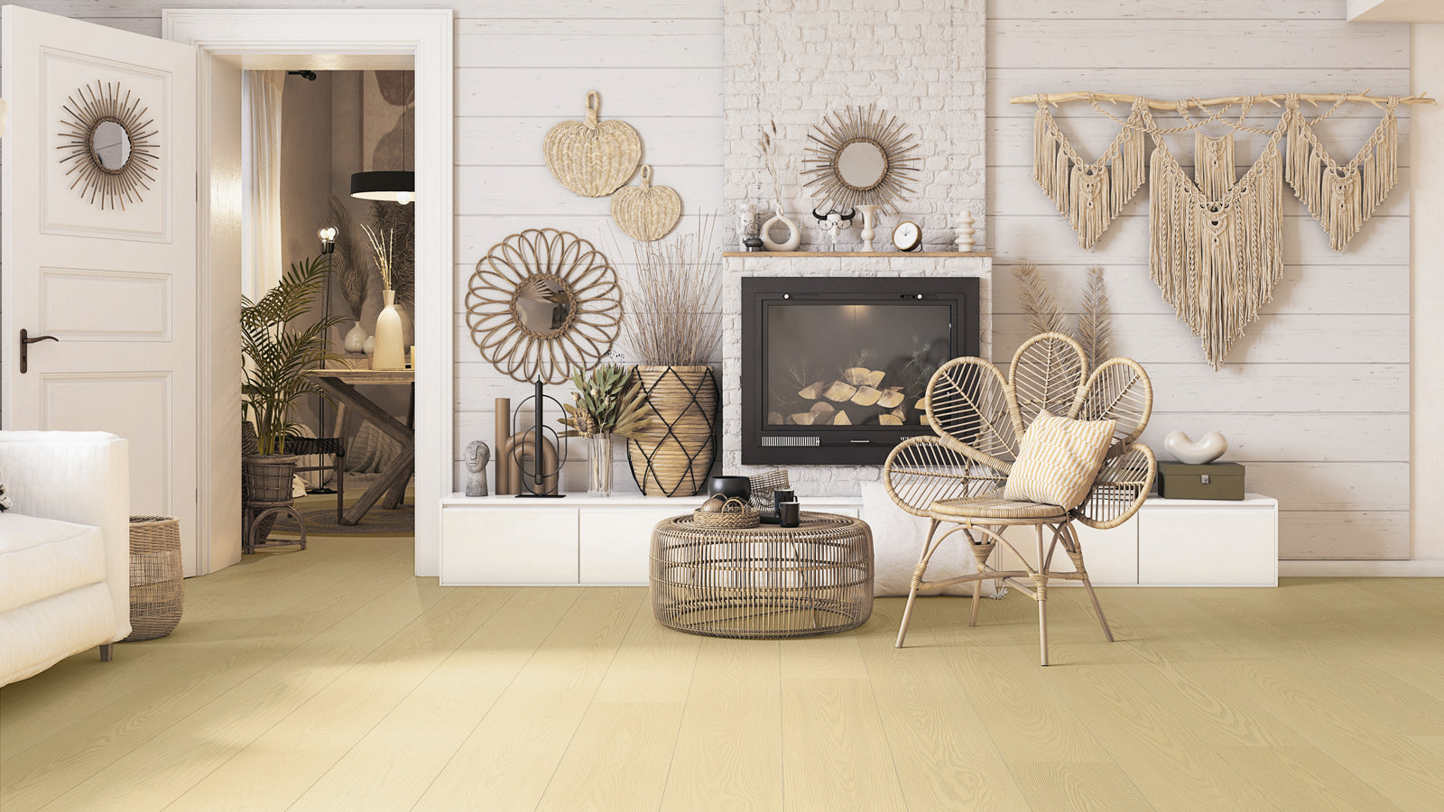 Vinylboden Ceramin Nuva Eternal Scandinavischer Eichenholz beige, 129 x 24,6 cm, Klick-Designboden, natürliche Holzoptik