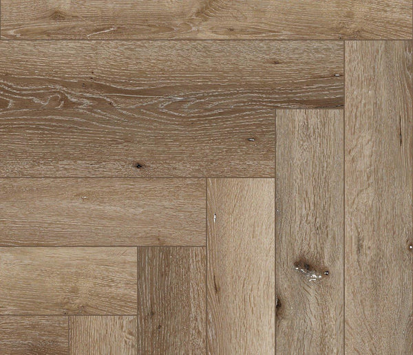 Vinylboden COREtec Naturals Herringbone Acorn, 50 LVPEH 854, mit Hahnentritt-Muster in warmem Holzdesign, detailreiche Oberfläche