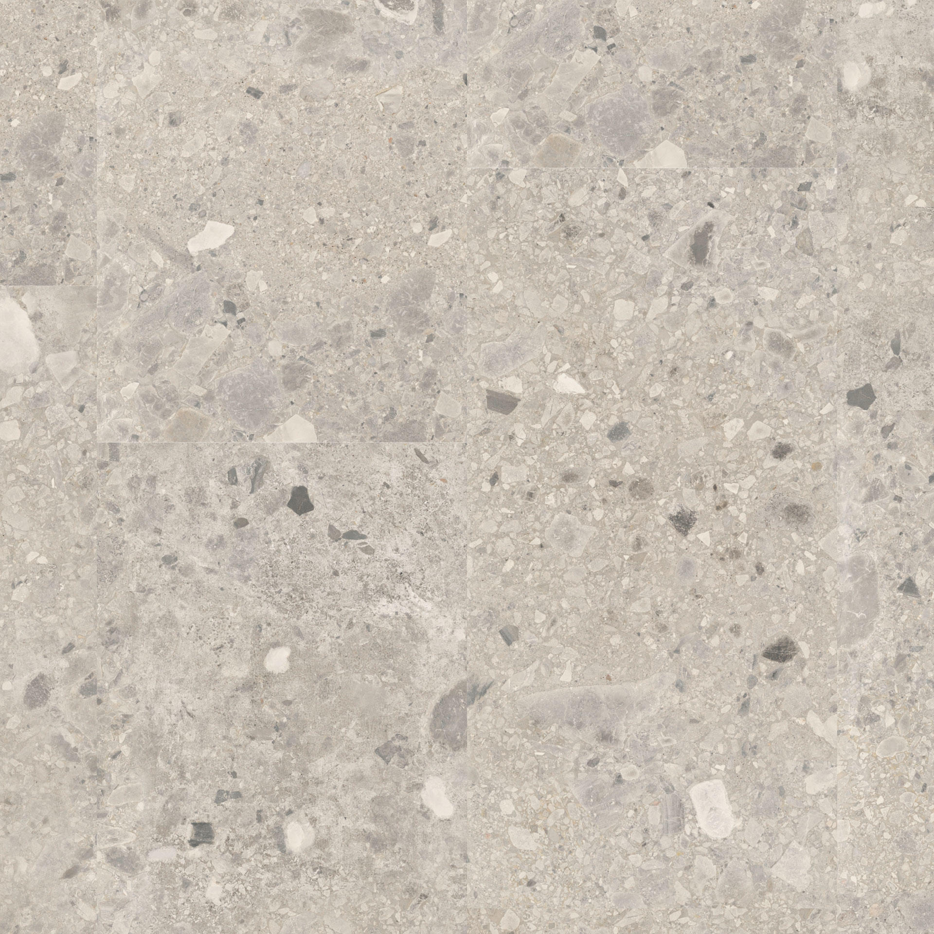 Vinylboden Tarkett iD Inspiration 55 Naturals Breccia Grey, Klebevinyl, mit grau meliertem Steinmuster, langlebig und stilvoll.