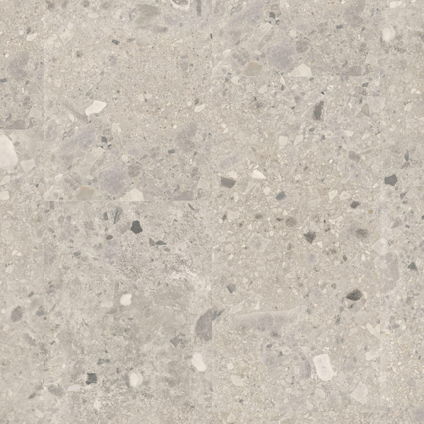Vinylboden Tarkett iD Inspiration 55 Naturals Breccia Grey, Klebevinyl, mit grau meliertem Steinmuster, langlebig und stilvoll.