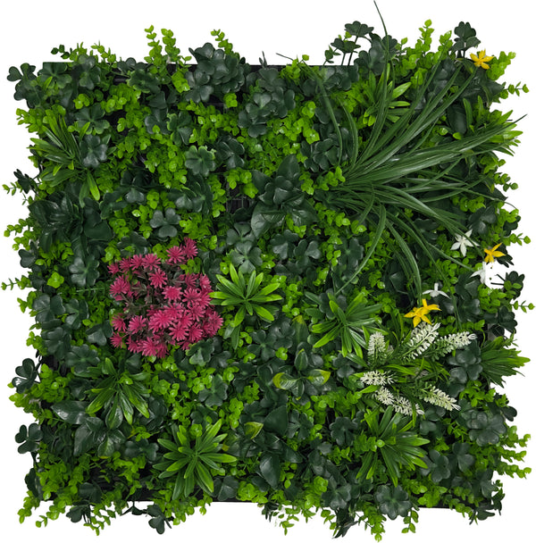 Jangal Wandpaneel mit grüner und rosa Flora-Mischung, 52 x 52 cm, modular grüner Wanddekoration mit pflanzlichem Design