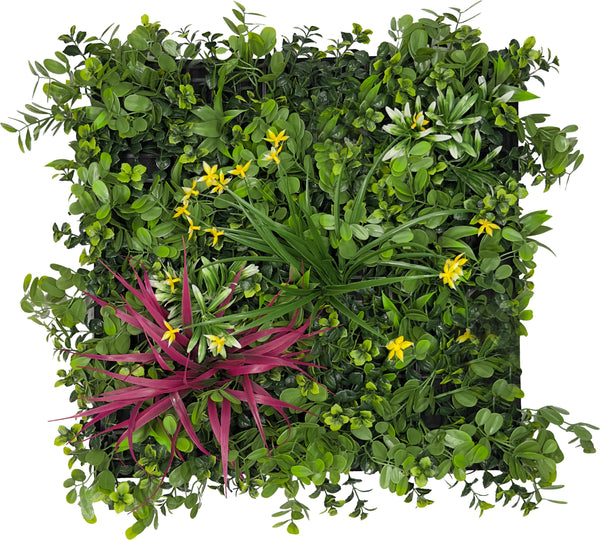 Jangal Wandpaneel Pure Jungle mit bunten, künstlichen Pflanzen, 52 x 52 cm, dekorative Flora-Wanddekoration für natürliche Räume