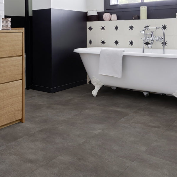 Gerflor Creation 40 Bloom Uni Dark 1601 Vinylboden, dunkler Klebevinyl mit mattem Finish und texturierter Oberfläche.
