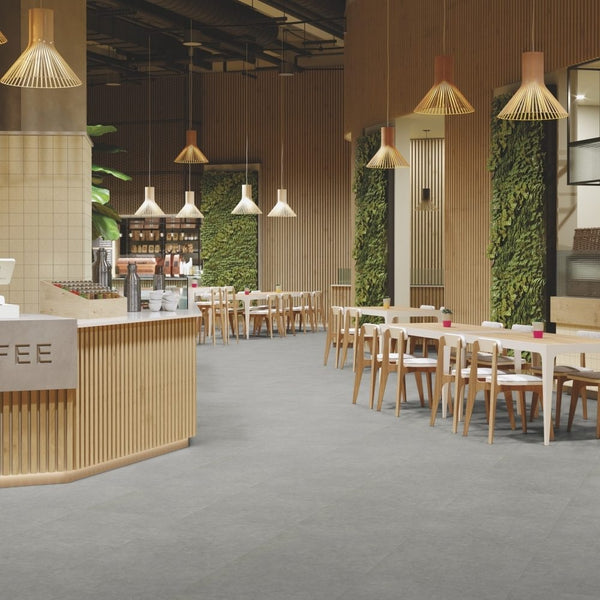 Gerflor Creation 40 Zen Bloom Uni Souris Vinylboden, Klebevinyl in hellgrau mit dezentem Muster, glatte Oberfläche.