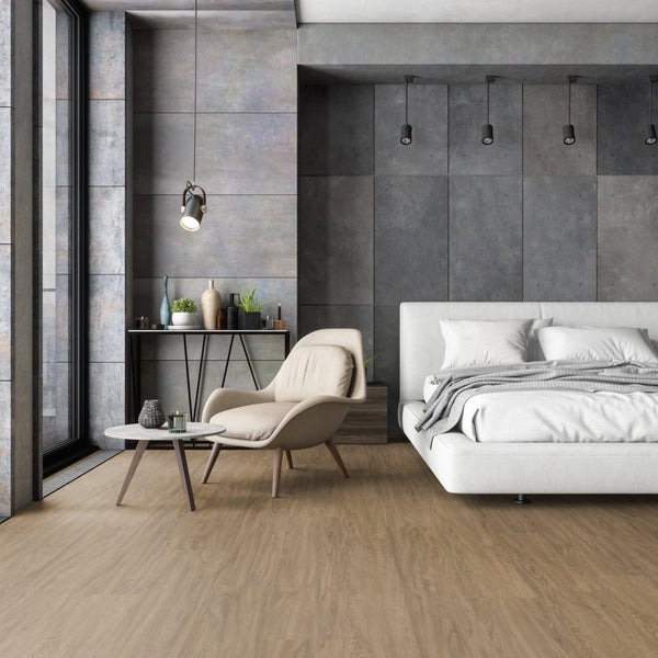 Gerflor Creation 40 Zen Nature Eiche Honig Vinylboden, Klebevinyl, mit Holzoptik und warmem Farbton, auf Boden liegend.