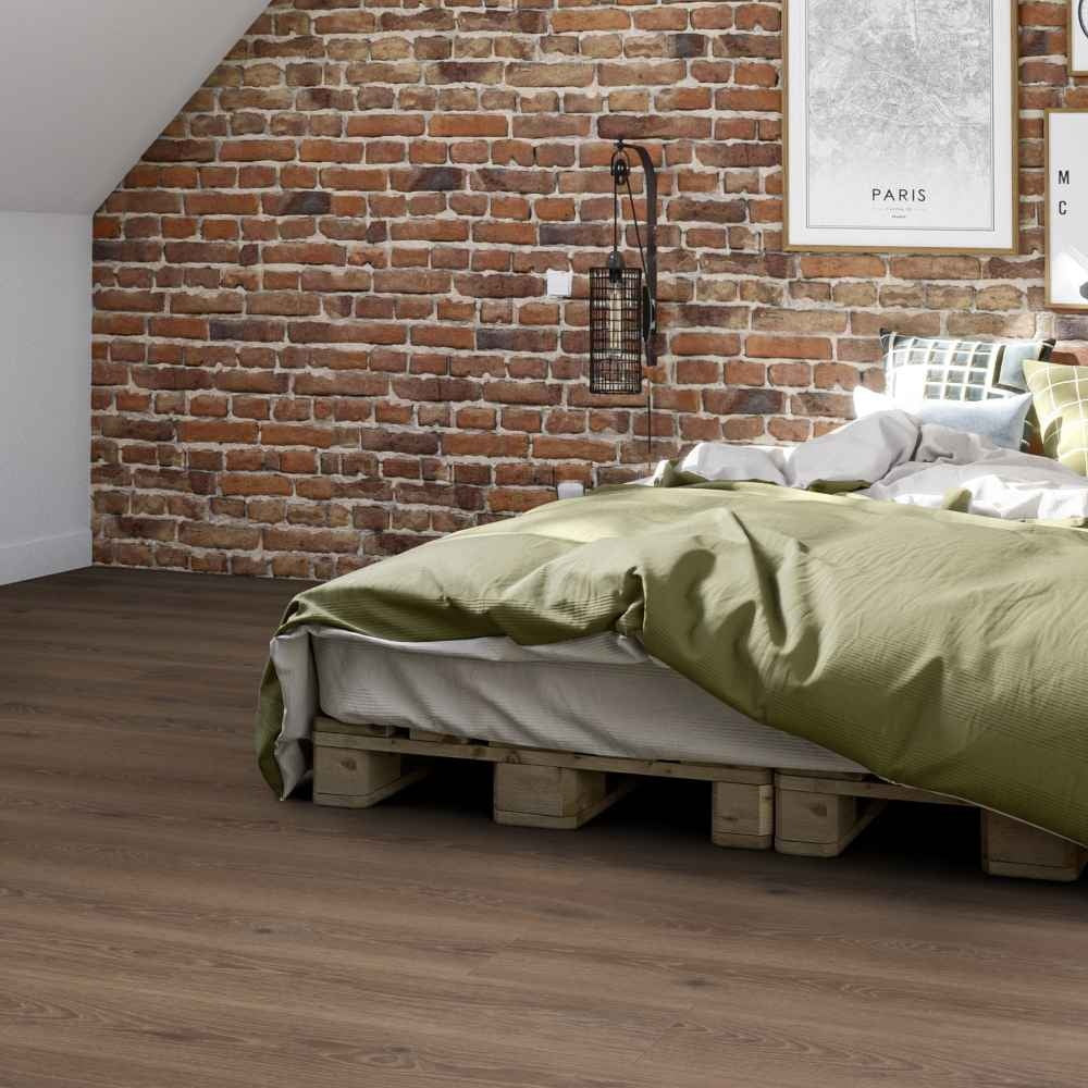 Tarkett iD Essence Rigid 55 Tribe Oak Mocha Klick-Vinylboden, braune Holzoptik, langlebiger Vinyl-Bodenbelag, realistische Holzmaserung