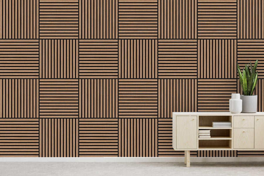 Jangal Davert Eiche Wandpaneel aus Furnier, modulare Akustik-Design, 52 x 52 cm für Wanddekoration und Schallabsorption