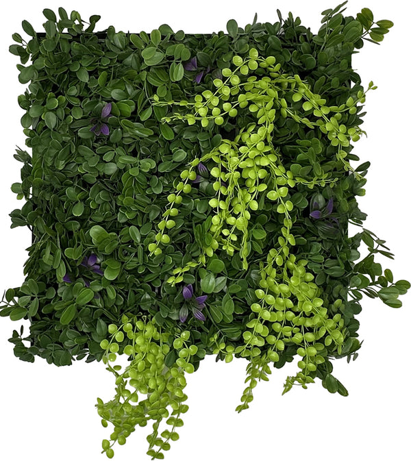 Jangal Wandpaneel mit modularer Wandkaskade aus gemischter Flora, 52 x 52 cm, grüne Pflanzen und lebendige Naturgestaltung.