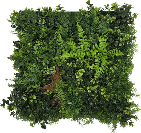 Jangal Wandpaneel Feral Green mit gemischter Flora, 52x52 cm, lebendige grüne Pflanzen für moderne Raumgestaltung