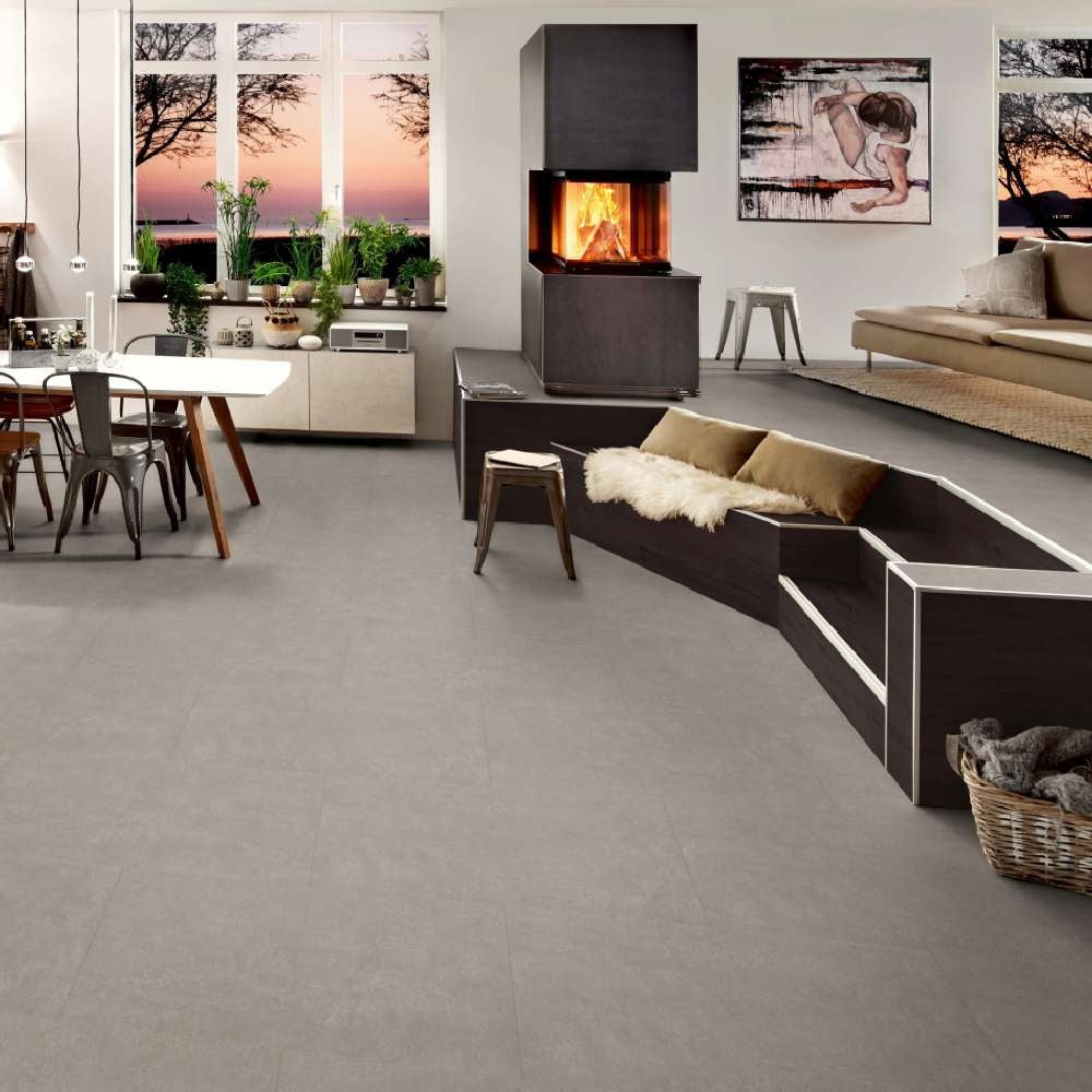 Rigid Klick-Vinylboden Project Floors SPC Core ST 230 mit Trittschall, graues, langlebiges Vinylboden-Design.