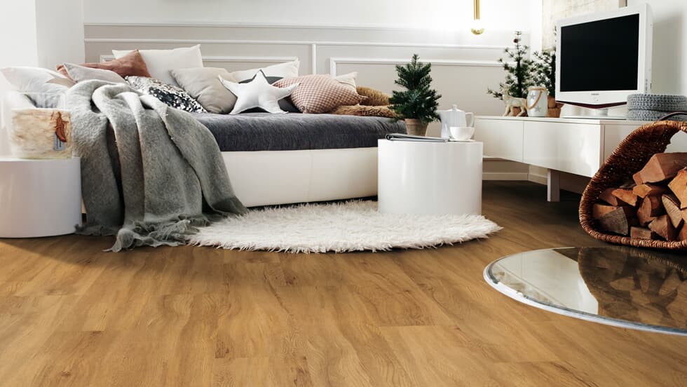 Vinylboden Project Floors floors@home PW 3058, Klebevinyl, mit Holzmaserung in hellem Braun, für modernen Wohnraum.