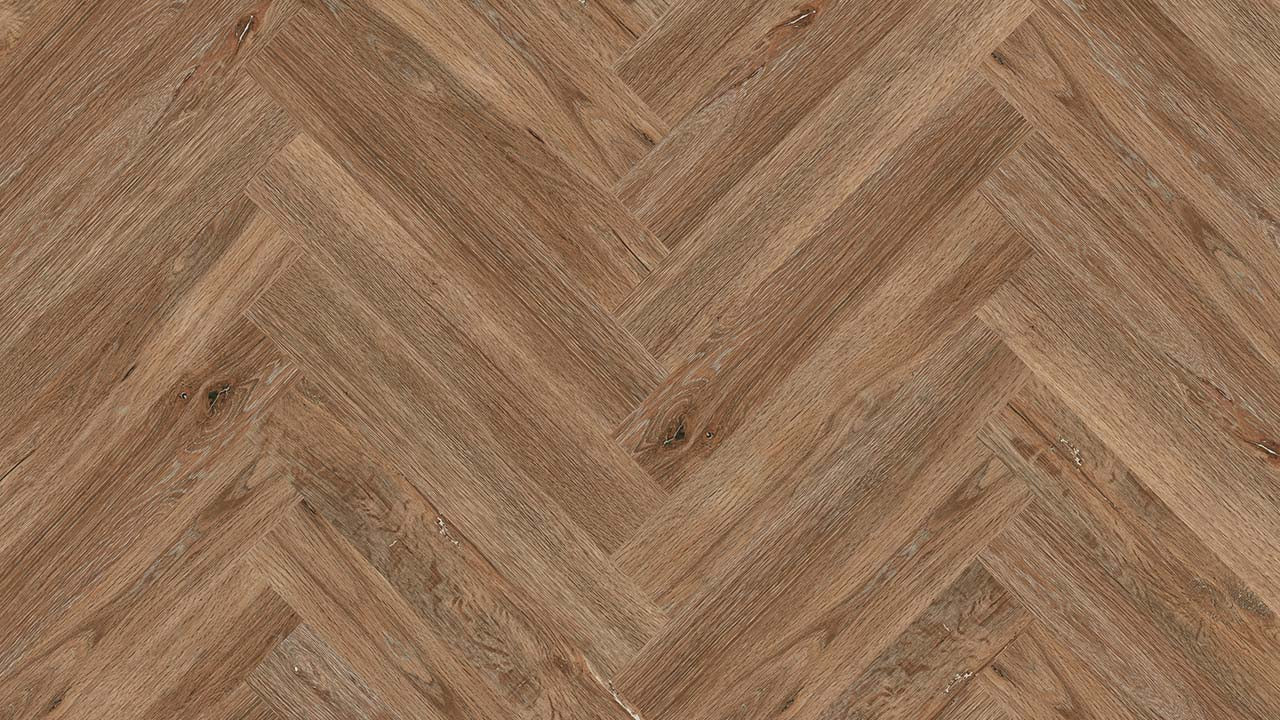 Vinylboden Project Floors floors@work PW 3610 Fischgrät, 457×76 cm, Klebevinyl mit Fischgrätmuster, braun und beige Farbtöne