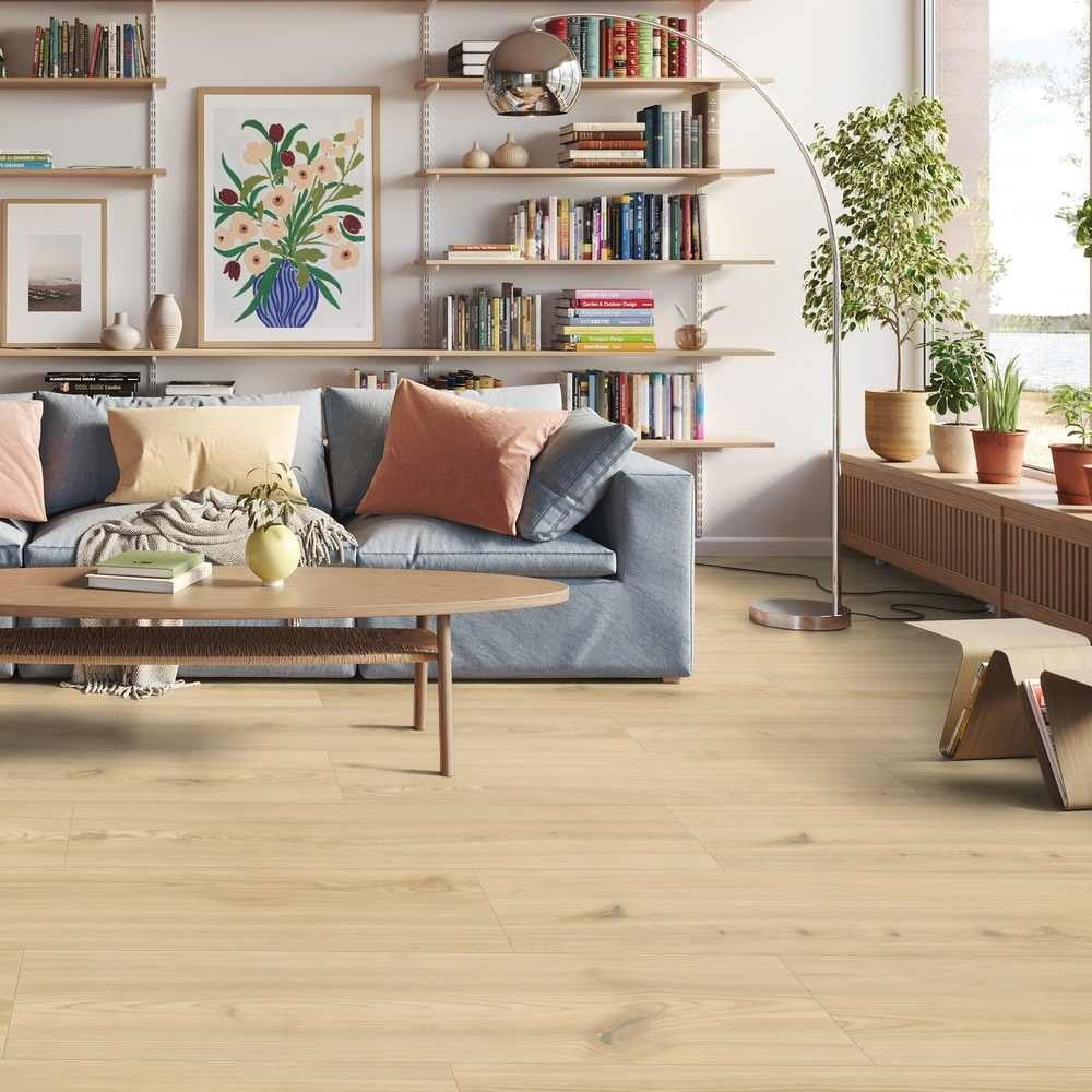 Tarkett iD Inspiration 55 Brushed Elm Vinylboden, Klebevinyl, naturfarbenes Holzdesign, langlebiger Vinylboden für Zuhause