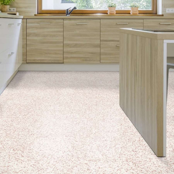 Tarkett iD Inspiration 55 Naturals Terrazzo Classical Terracotta Vinylboden mit Terrakotta-Design und klebefähiger Oberfläche.