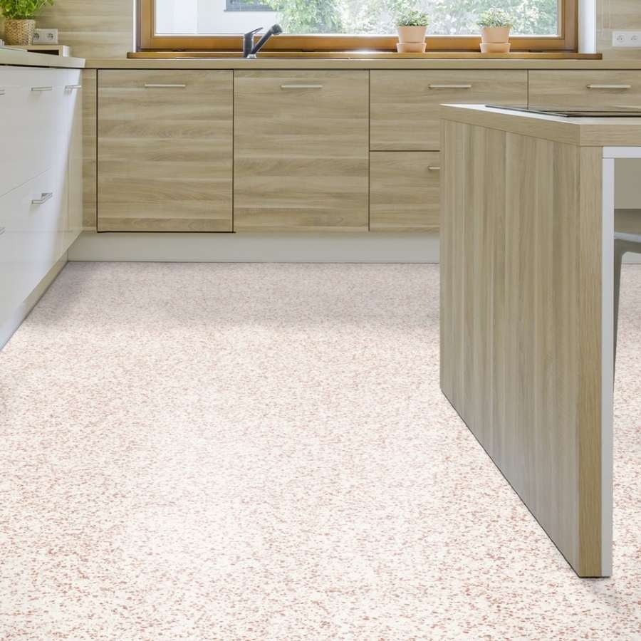 Tarkett iD Inspiration 55 Naturals Terrazzo Classical Terracotta Vinylboden mit Terrakotta-Design und klebefähiger Oberfläche.