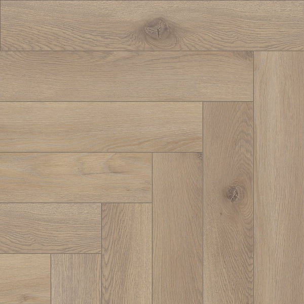 COREtec Flexile Meadow Fischgrät Vinylboden, Klebevinyl, in Holzoptik, zeigt das Muster und die Textur des Bodenbelags.