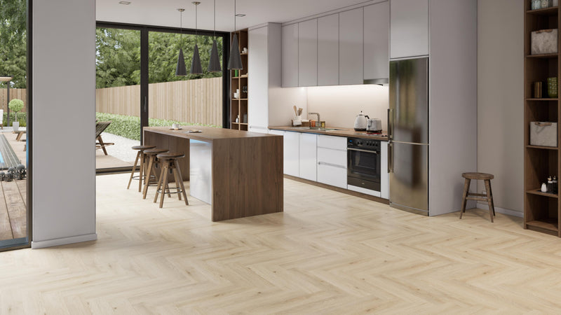 CHECK One Weitenhagen Chêne 2490H, vinyle clipsable à chevrons avec sous-couche acoustique