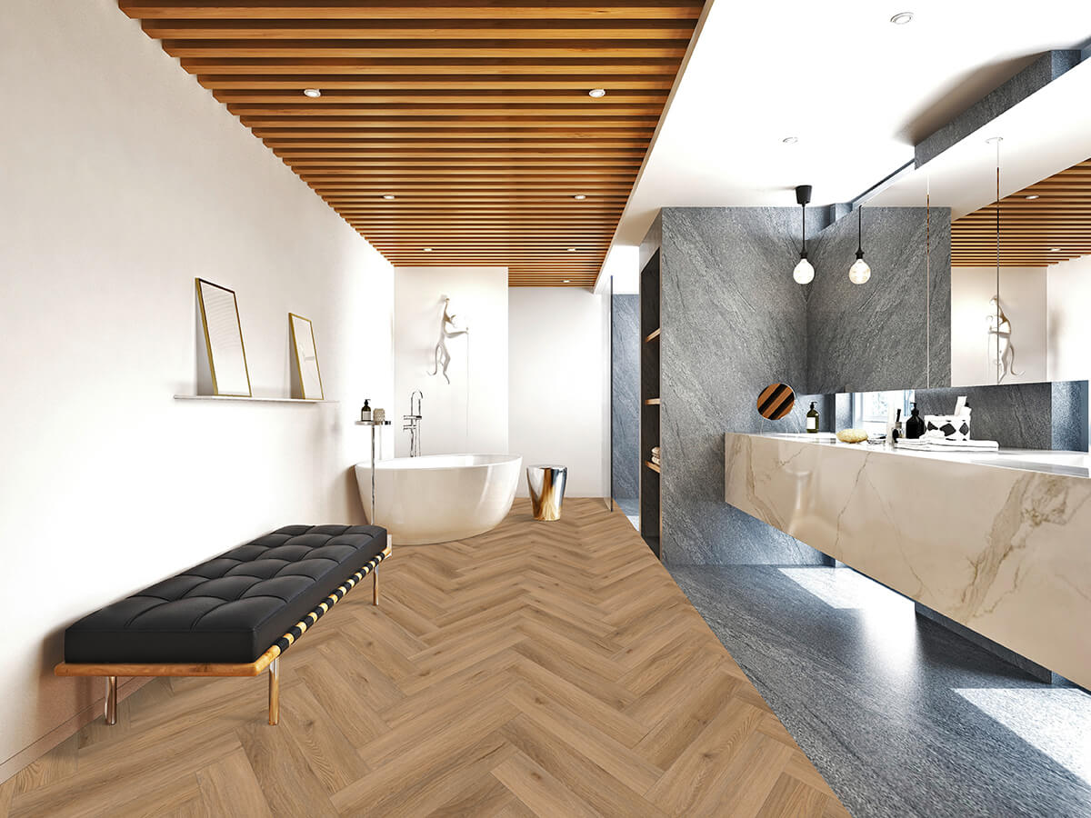 IPC Opal XS Fischgrät Vinylboden aus Eiche Alkmaar, Klebevinyl mit echtem Holzdesign und hochwertiger Oberflächenstruktur.