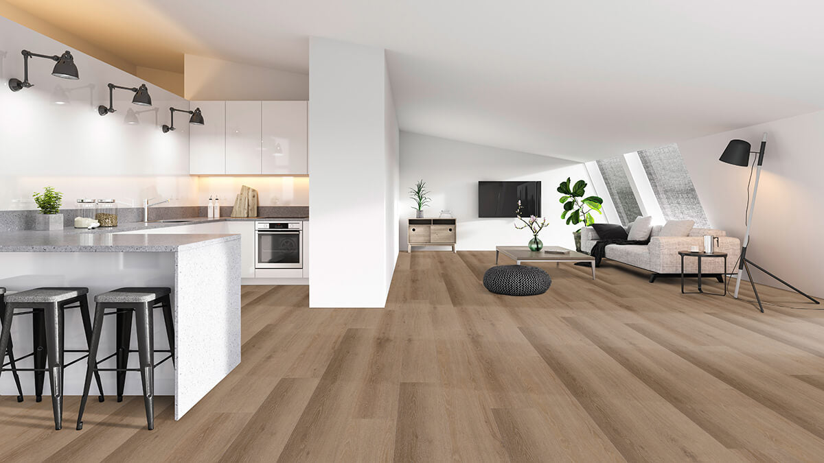 Vinylboden IPC Opal XL Eiche Utrecht mit Klebevinyl, helle Eiche-Optik, langlebiges Bodenbelagsmaterial, detailreiche Maserung.