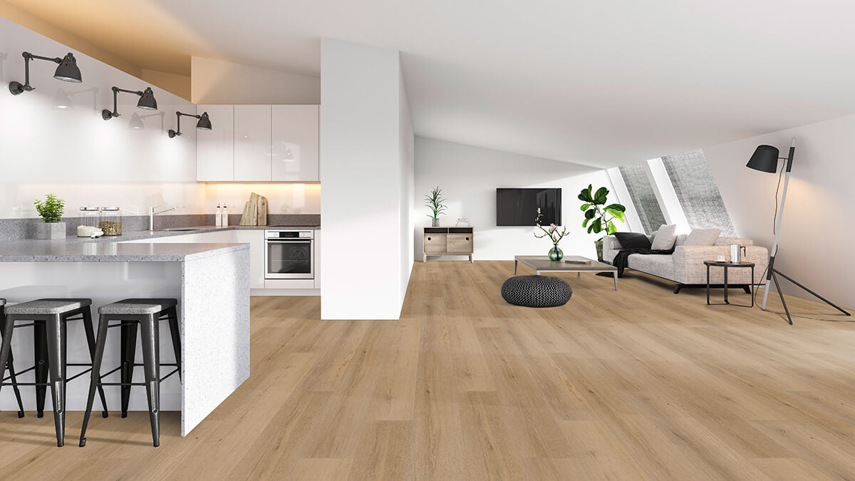 Vinylboden IPC Opal XL Eiche Delft, Klebevinyl mit hellen Eichenoptik, langlebige und elegante Bodenbelagslösung.