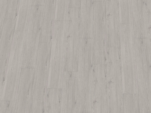 Vinylboden IPC Rubin XL Eiche perlgrau, Klebevinyl, Laminatboden mit Holzmaserung und perlgrauer Oberfläche.