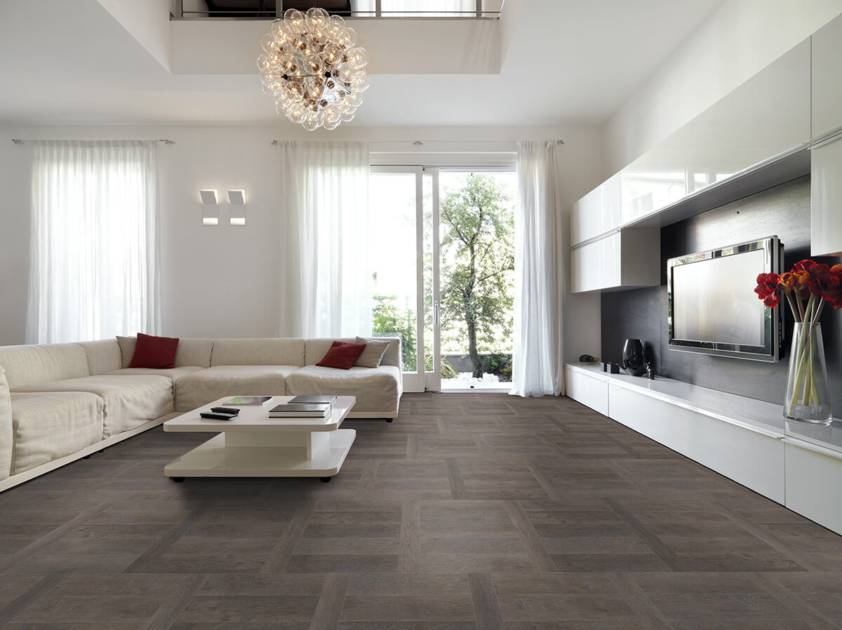 Vinylboden IPC Rubin XS Fischgrät Eiche muschelgrau, Klebevinyl, detailreiche Eichenholzoptik, für moderne Raumgestaltung