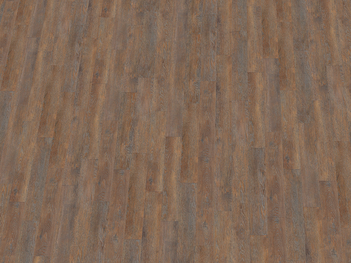 Vinylboden IPC Rubin XS Fischgrät Eiche Cognac, Klebevinyl, mit Eichenmuster und warmem Farbton, detailreiche Holzoptik.