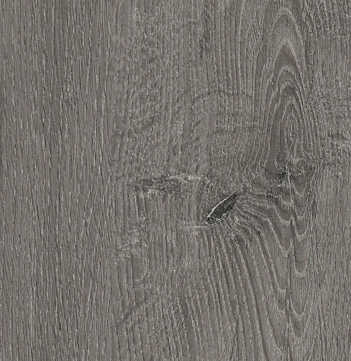 Vinylboden IPC Rubin XL Eiche asphaltgrau, Klebevinyl, mit Holzmaserung und mattem Finish, auf Boden liegend.