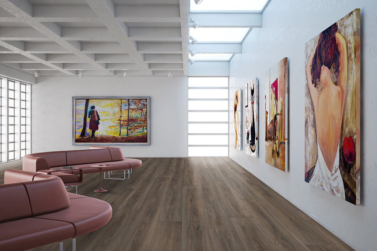 IPC Topas XXL Eiche graubeige Vinylboden aus Klebevinyl, gezeigtes Bild mit Holzmaserung und robustem Design