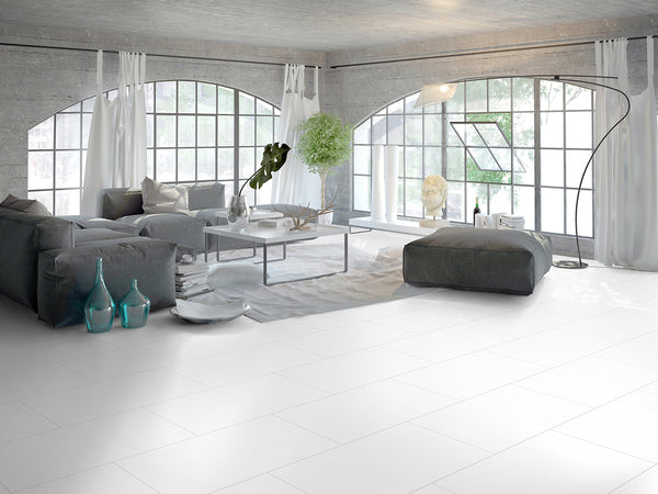 Vinylboden Ceramin Luna Virgin White Fliese, PVC-freie Designfliese mit weißem Muster, hochwertige Vinylbodenplatte