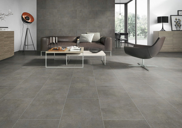 Vinylboden Ceramin Lambrusco Mouse Grey, PVC-freie Designfliese mit grauer Marmorstruktur, langlebig und stilvoll